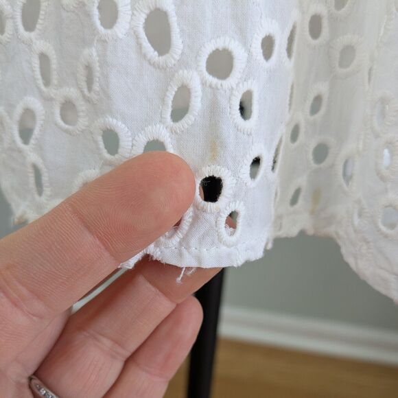 Eyelet Mini Dress 4 White Cottage Bride Rehearsal Beach Graduation Rush Beach - Picture 12 of 13